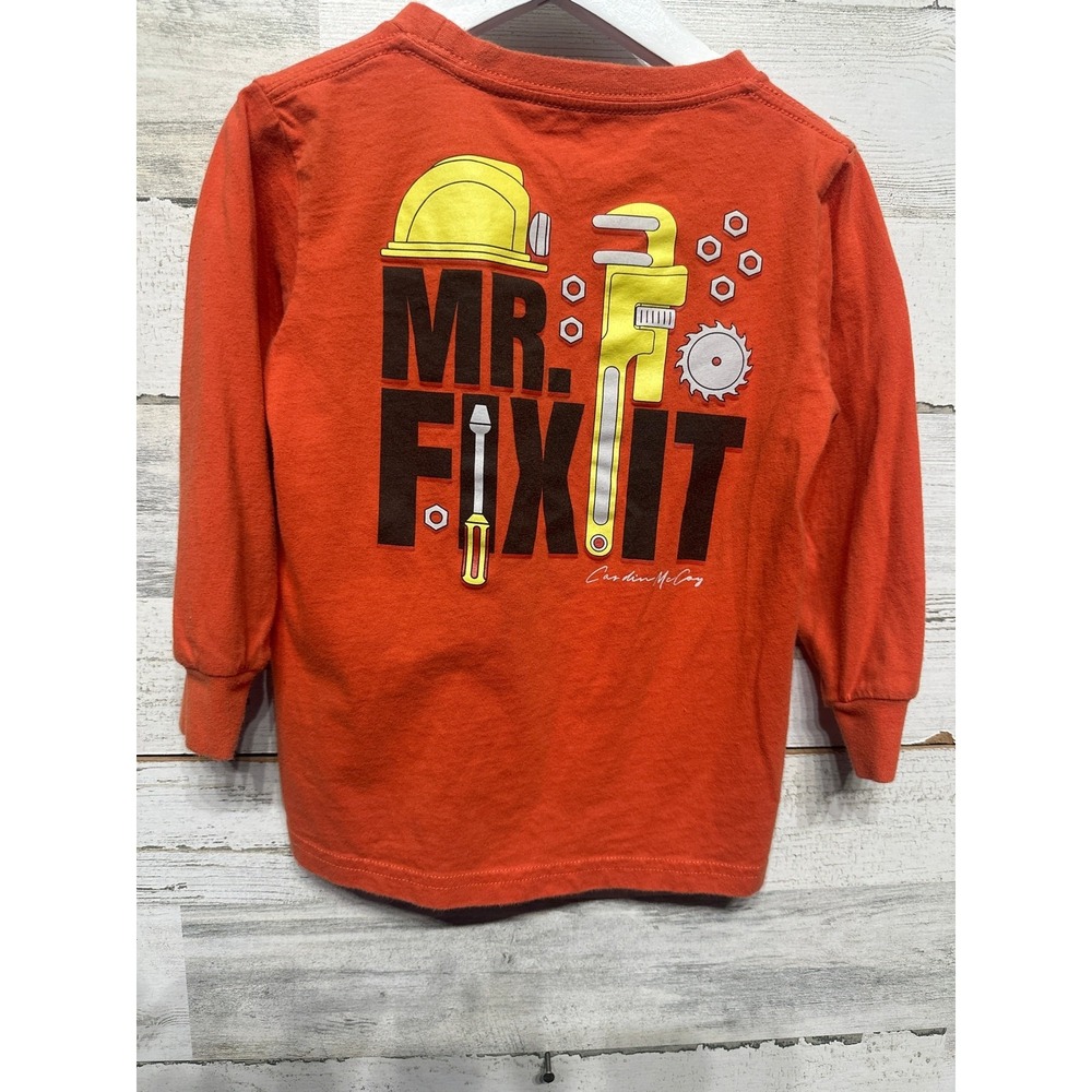 Cardin McCoy Graphic Tee Boys 4 Orange Mr Fix It Long Sleeve EUC